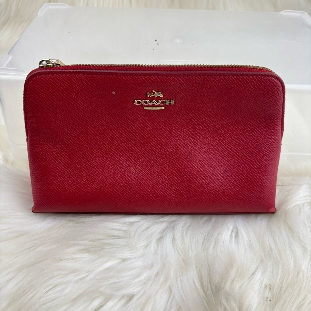 Coach Scarlet Leather Cosmetics Bag  with Gold Details